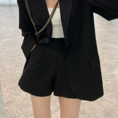 Spring New Loose Small Suit Coat Women's High Waist A- Line Wide Leg Suit Shorts
