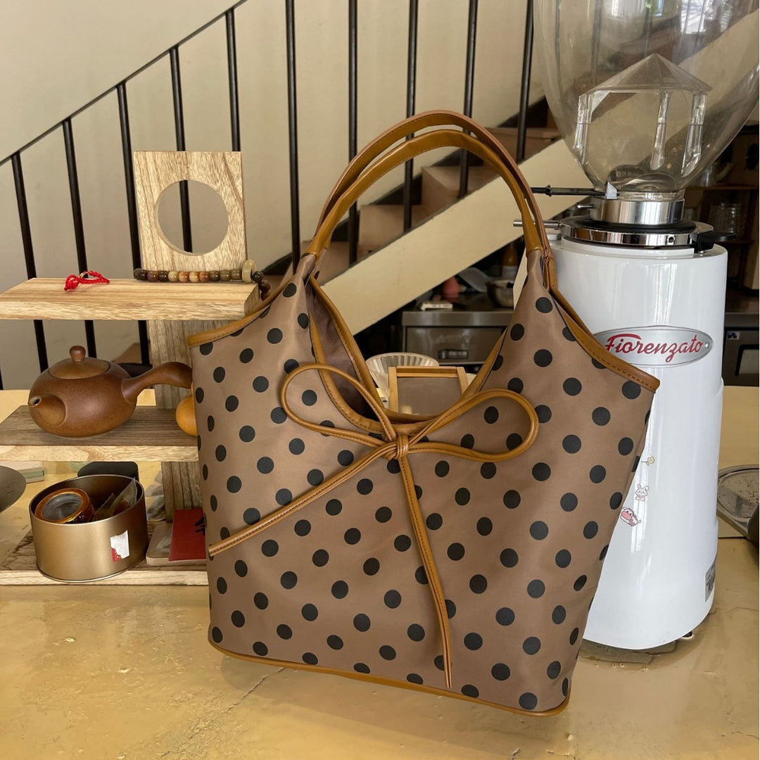 Hand-carrying Retro Casual Tote Bag Fashion Polka Dot Underarm Bag Large Capacity