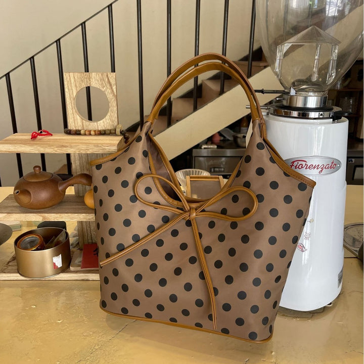 Hand-carrying Retro Casual Tote Bag Fashion Polka Dot Underarm Bag Large Capacity