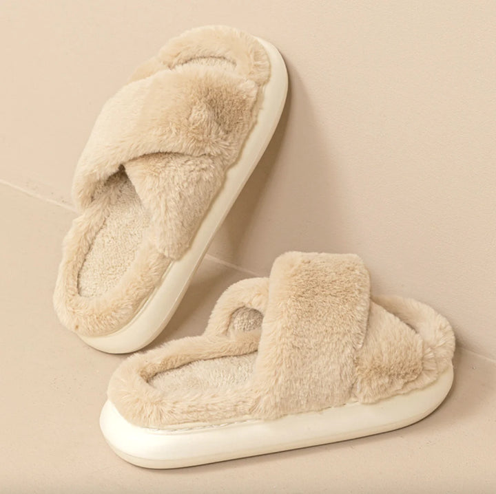 Women's Fluffy Cross Slippers