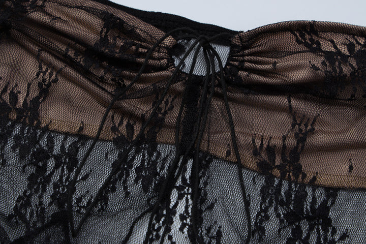 Lace Stitching Wrapped Chest Sheath Dress Suit