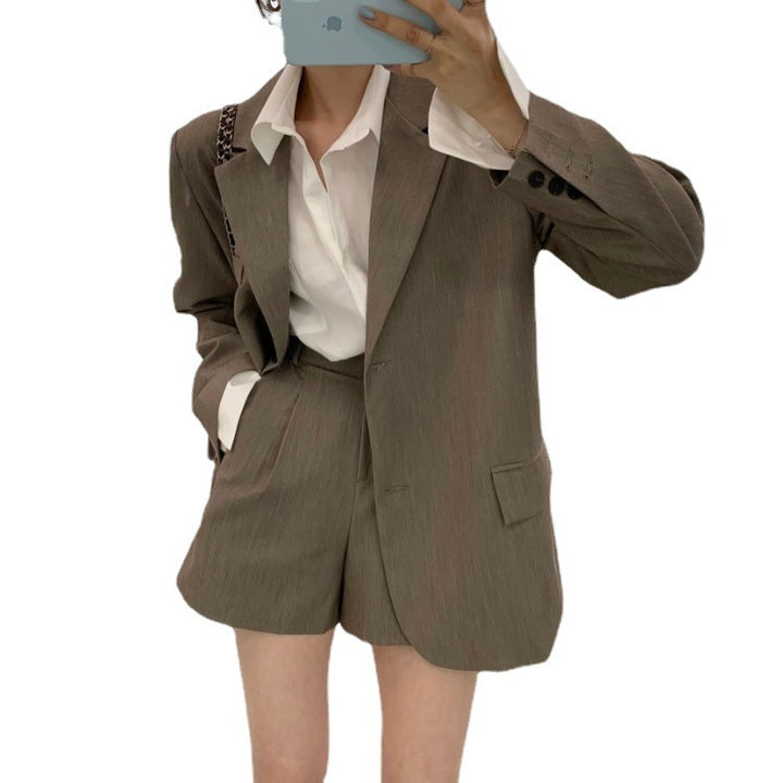 Spring New Loose Small Suit Coat Women's High Waist A- Line Wide Leg Suit Shorts