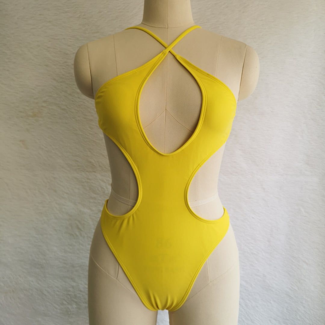 One Piece Swimwear Solid Backless Personality Conservative