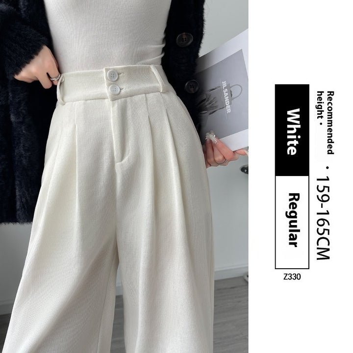White Corduroy Wide-leg Pants Women's Narrow Straight