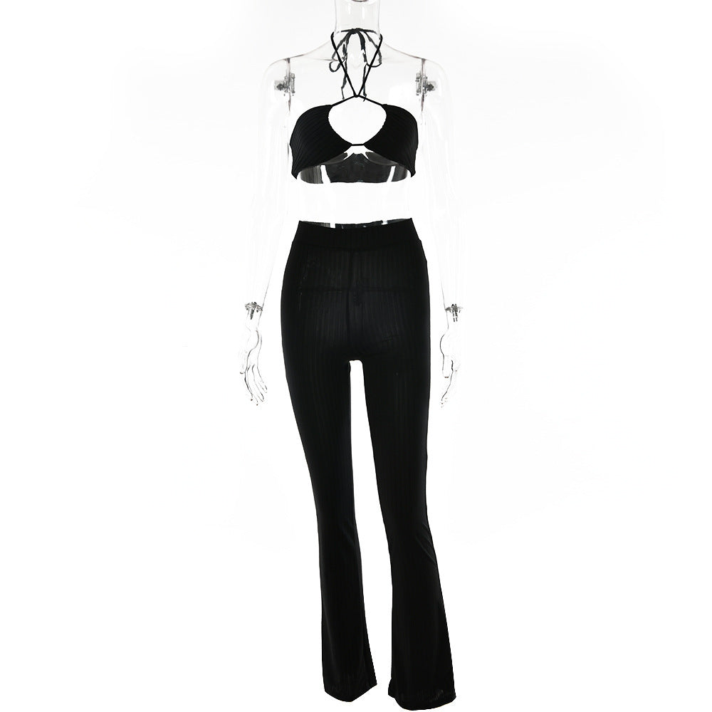 Casual Suit Sexy Tube Top Drawstring Halter Top High Waist
