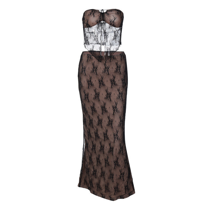 Lace Stitching Wrapped Chest Sheath Dress Suit