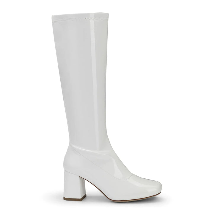 DREAM PAIRS Women's Gogo Boots, Square Toe Chunky Knee High Boots For Women 10 White/Patent/Pu