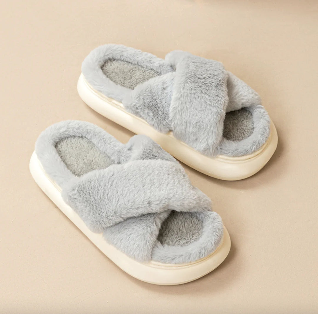 Women's Fluffy Cross Slippers