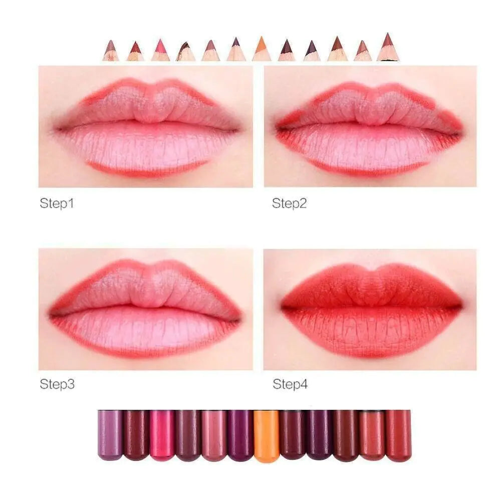 12-Piece Luxury Matte Lip Collection | Long-Lasting Waterproof Lip Liners & Pencils