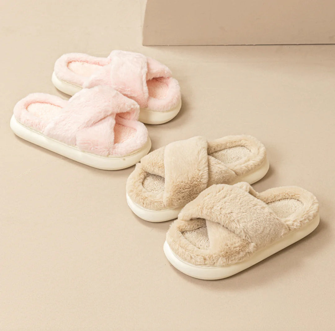 Women's Fluffy Cross Slippers