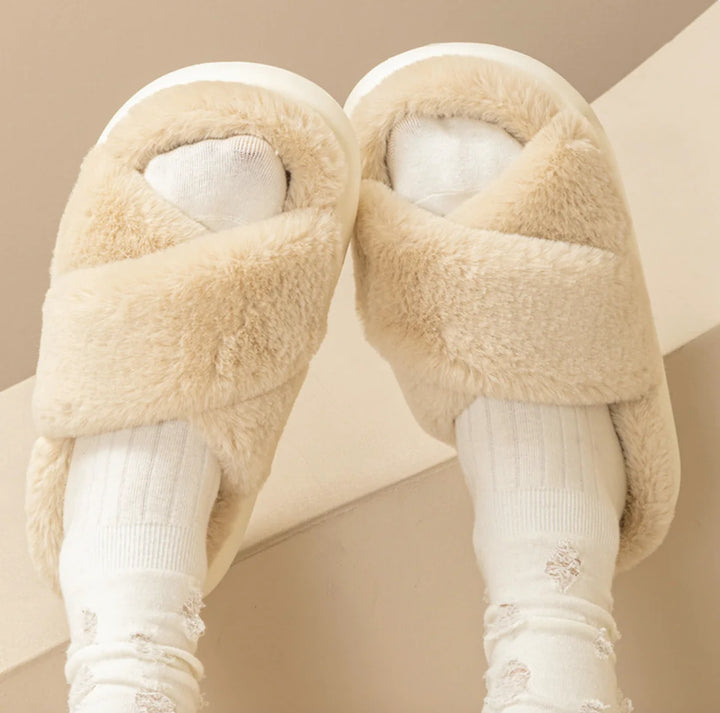 Women's Fluffy Cross Slippers