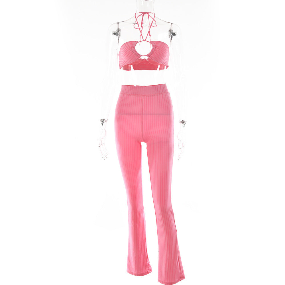Casual Suit Sexy Tube Top Drawstring Halter Top High Waist