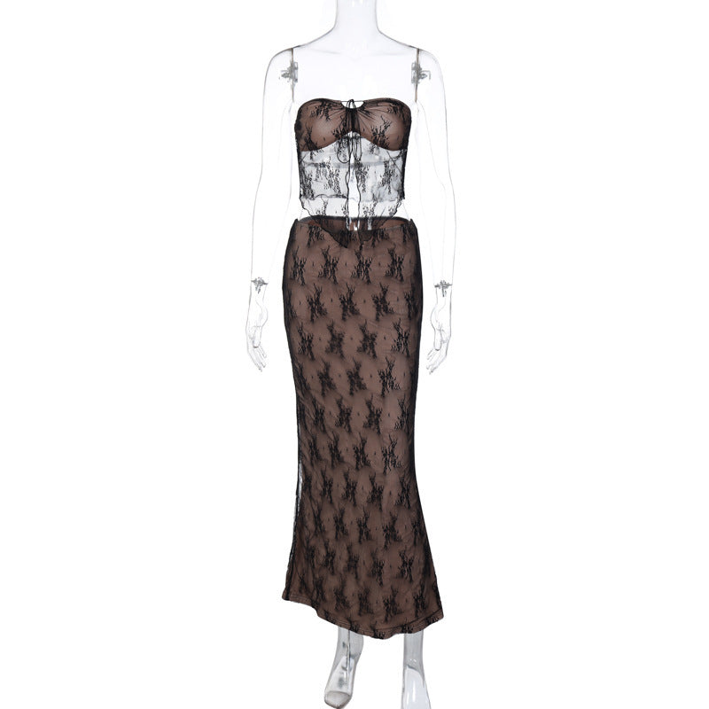Lace Stitching Wrapped Chest Sheath Dress Suit