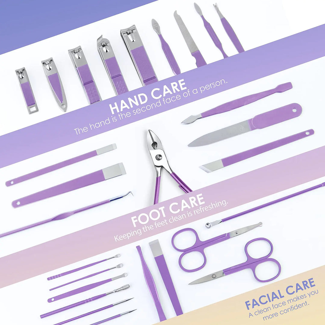 Manicure Set Professional Manicure Kit - 30 in 1 Pedicure Kit Nail Clippers Set Stainless Steel Nail Kit for Women - Purple 30 piece set