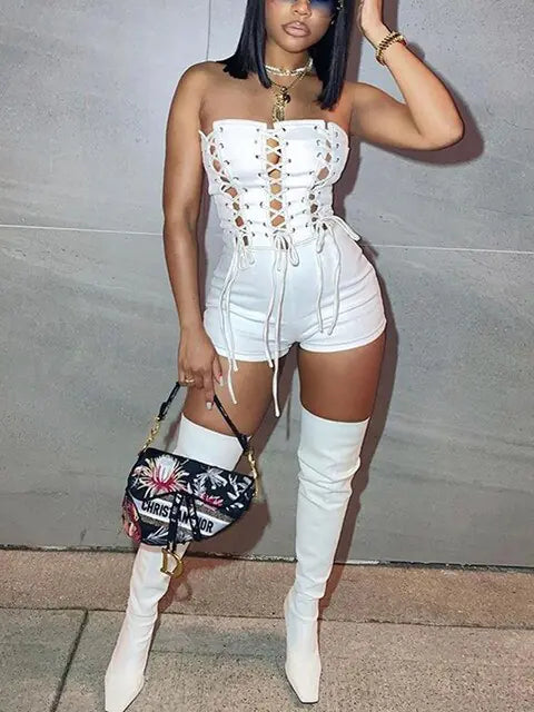 Solid Color Tube Top Romper