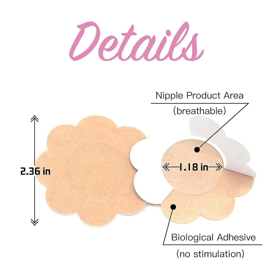 QueenVibes 40 Pieces Breast Covers Nipple Cover Pasties, Disposable Nipple Covers, Bra Pad, Self-Adhesive No Show Bra For Women (Standard 6 cm, Beige)