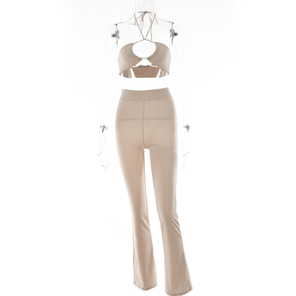 Casual Suit Sexy Tube Top Drawstring Halter Top High Waist