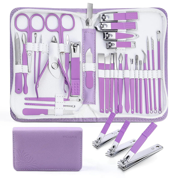 Manicure Set Professional Manicure Kit - 30 in 1 Pedicure Kit Nail Clippers Set Stainless Steel Nail Kit for Women - Purple 30 piece set