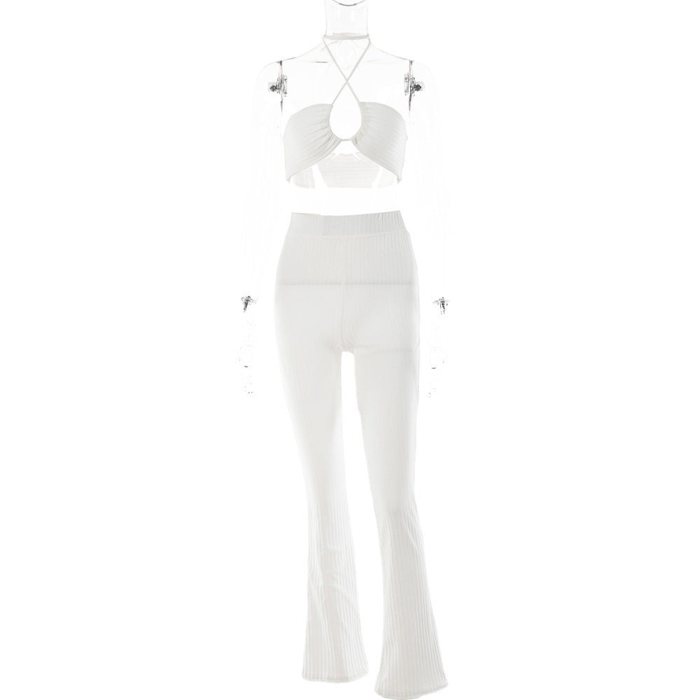 Casual Suit Sexy Tube Top Drawstring Halter Top High Waist