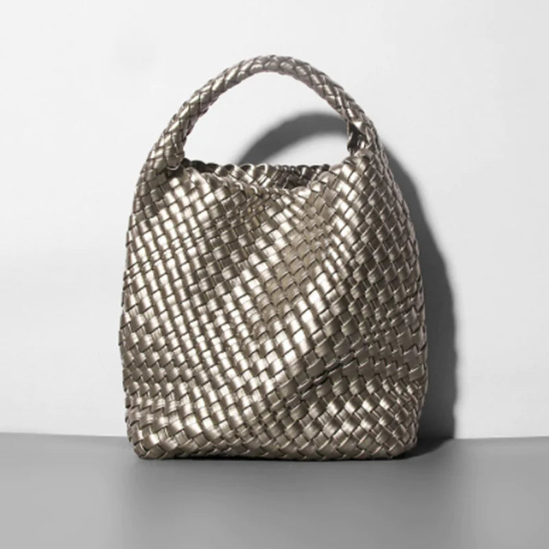 Hand-woven Bucket Soft Leather Bag for Women