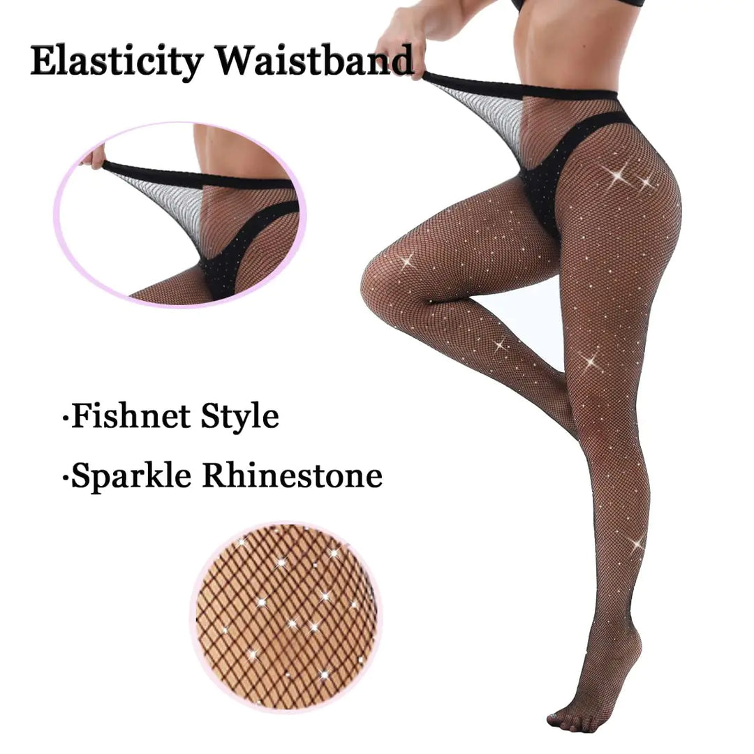 Sparkly Fishnets Stockings with Rhinestone - One Size 2 Pack