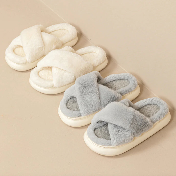 Women's Fluffy Cross Slippers