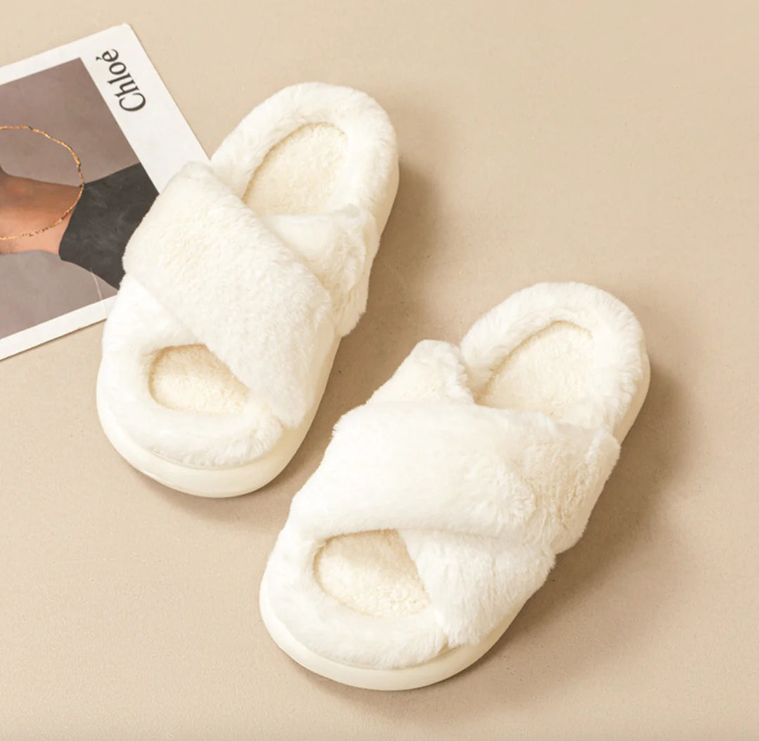 Women's Fluffy Cross Slippers