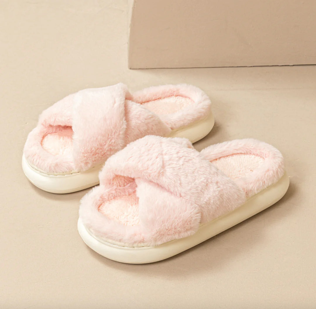 Women's Fluffy Cross Slippers